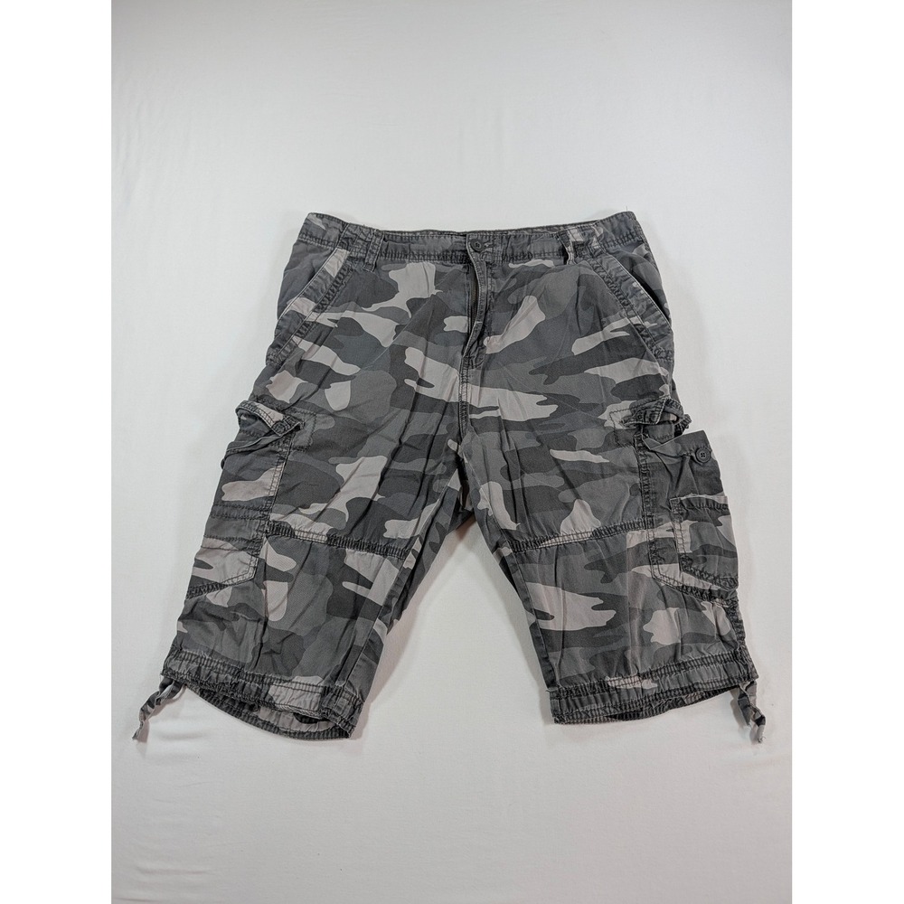 Plugg Mens Grey Camo Cargo Shorts Size 34 Gray Camouflage Utility Pockets
